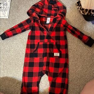 Carters Plaid Hooded One Piece Zip Fleece Jumpsuit - 18M - NWOT